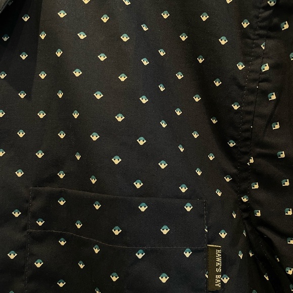 navy blue with white design button up shirt - Picture 2 of 4